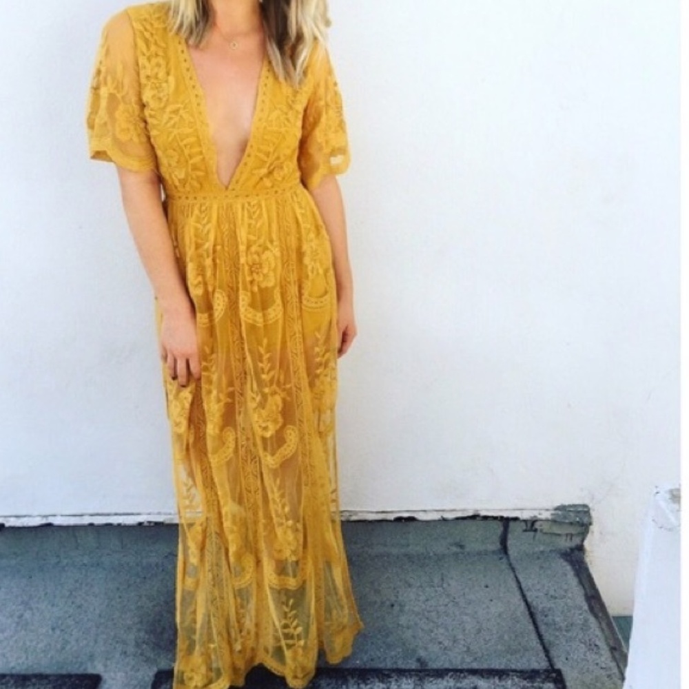 NWT Honey Punch Mustard Romper Maxi Sz S